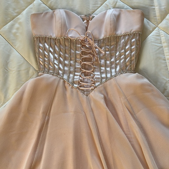 Vintage Niteline Blush Pink Fit & Flare Strapless Silk Mini Cocktail Dress Siz 2 - Picture 9 of 17